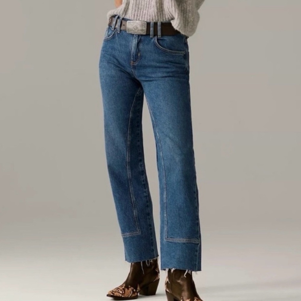 Free People We the Free Risk Taker Straight Leg Raw Hem Cropped Jeans Size 28